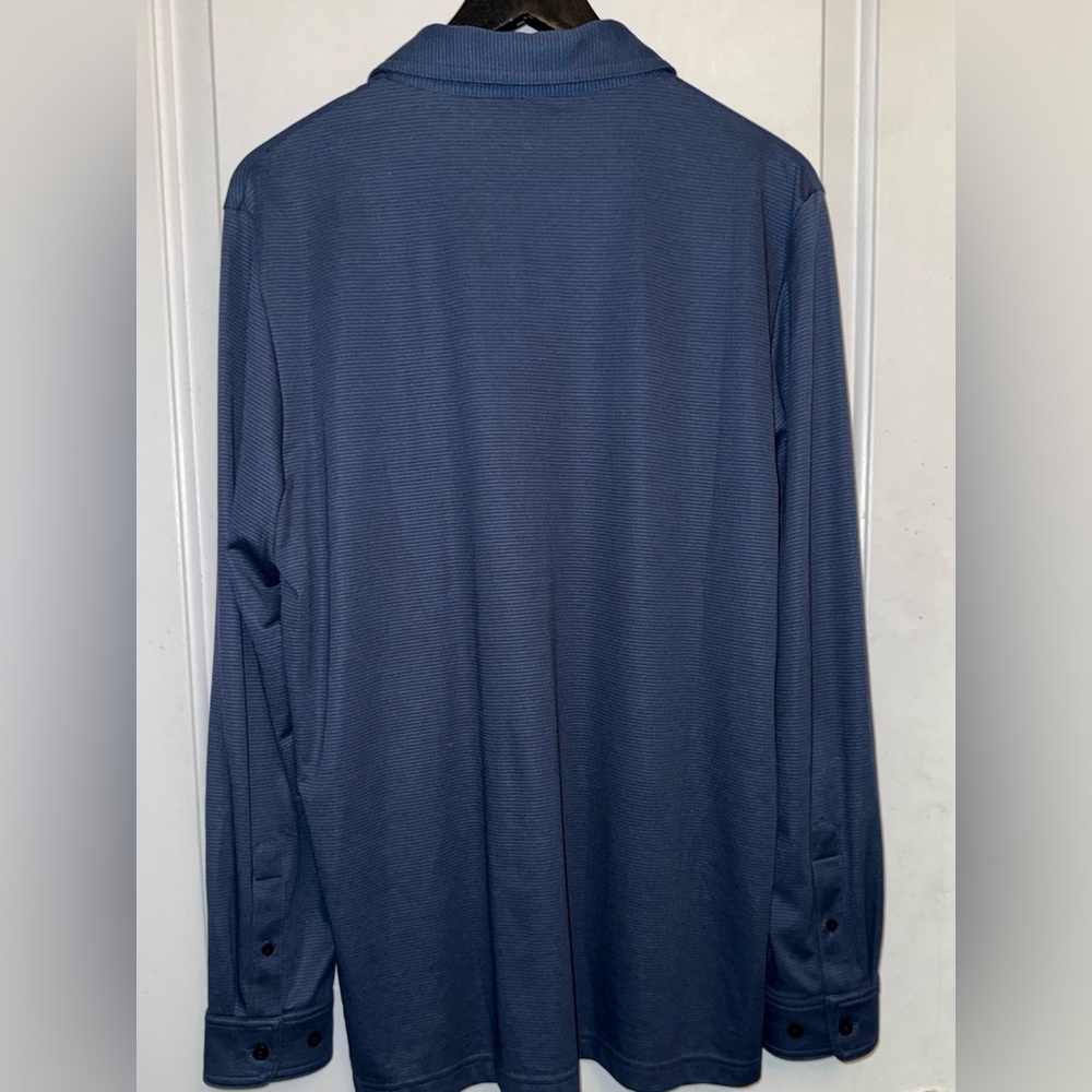 Travis Mathew Oceanside Heather Long-Sleeve Polo in Frosted Blackberry Stripes - Picture 4 of 8